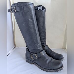 FRYE Veronica Slouch Leather Buckle Black Motorcycle Tall Boots Shoes US 6.5